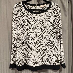 Loft Black and White Dot Long Sleeve Blouse Top, Size S